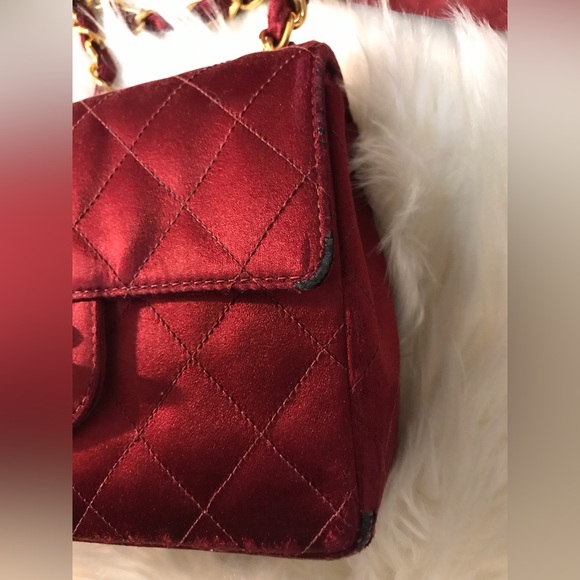 Authentic Chanel Bordeaux Silk Satin Mini Square Bag - Picture 10 of 15
